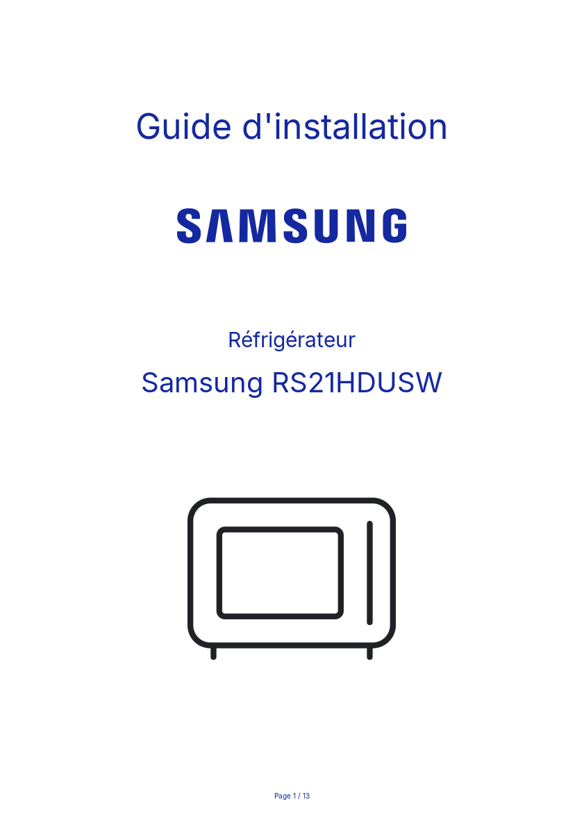 Page n°1 - Guide d'installation Samsung RS21HDUSW