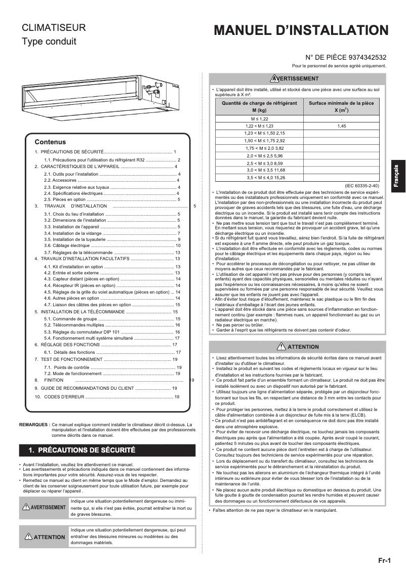 Page 1 de la notice Manuel utilisateur Fujitsu ARXG14KLLAP