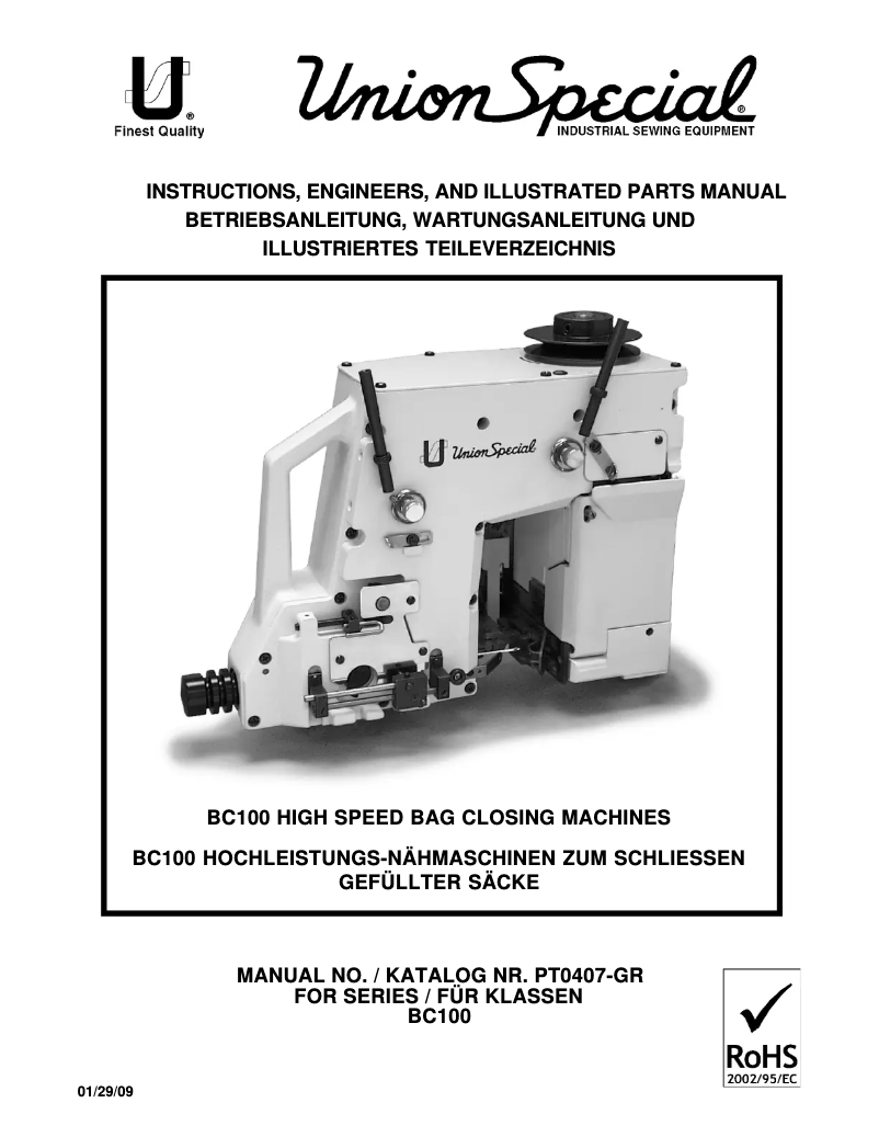 Page 1 de la notice Manuel utilisateur Union Special BC111P11-1N1