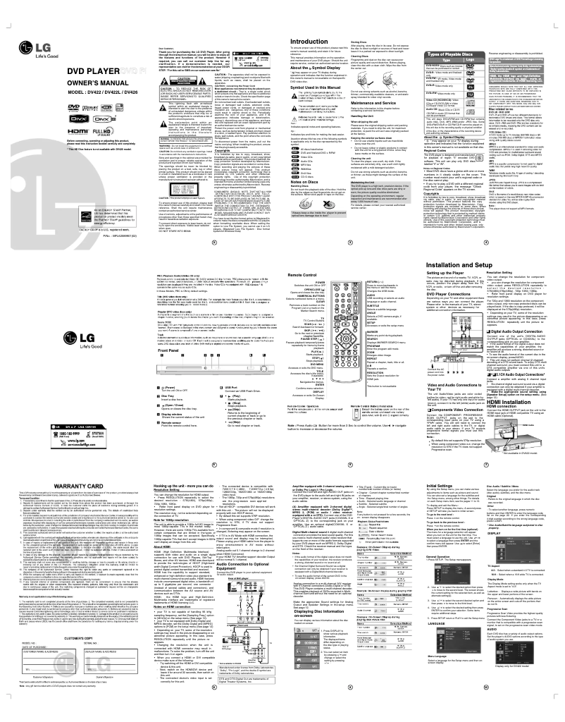 Page 1 de la notice Manuel utilisateur LG DV422D