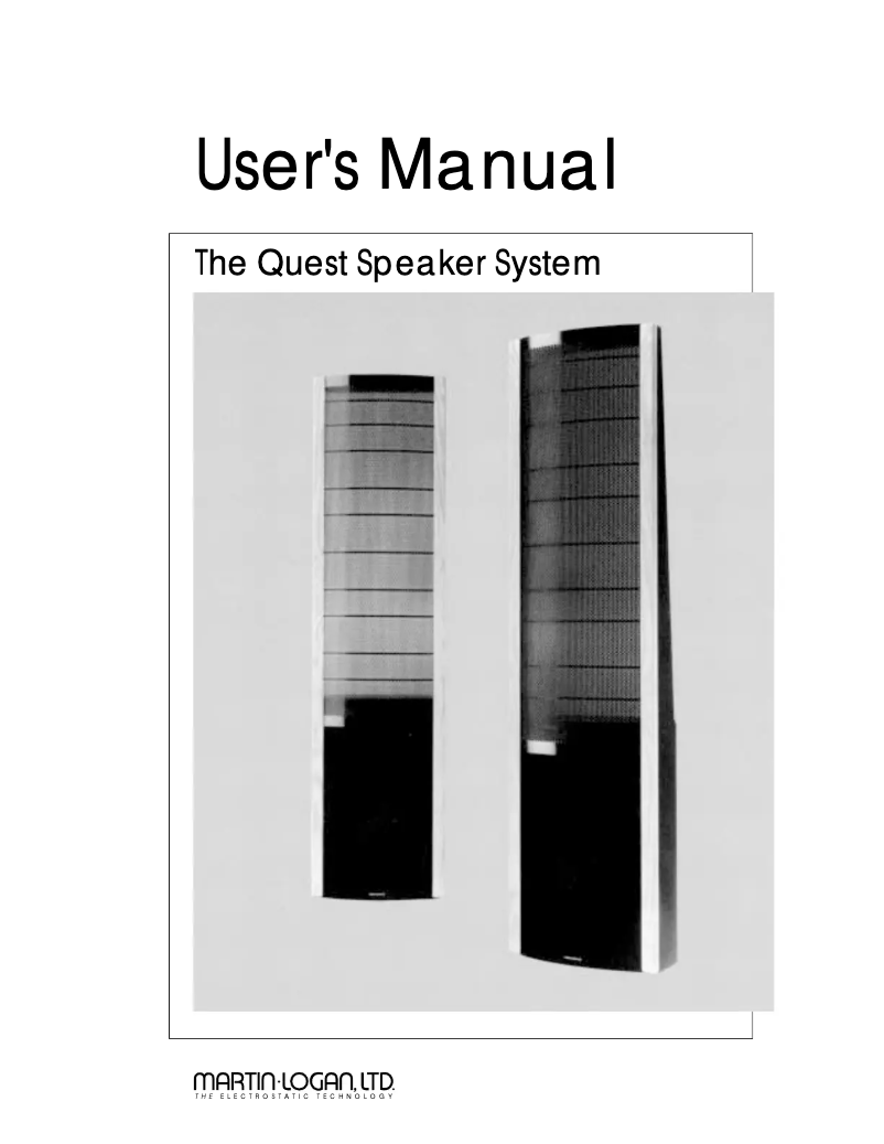Page n°1 - Manuel utilisateur Martin Logan Quest