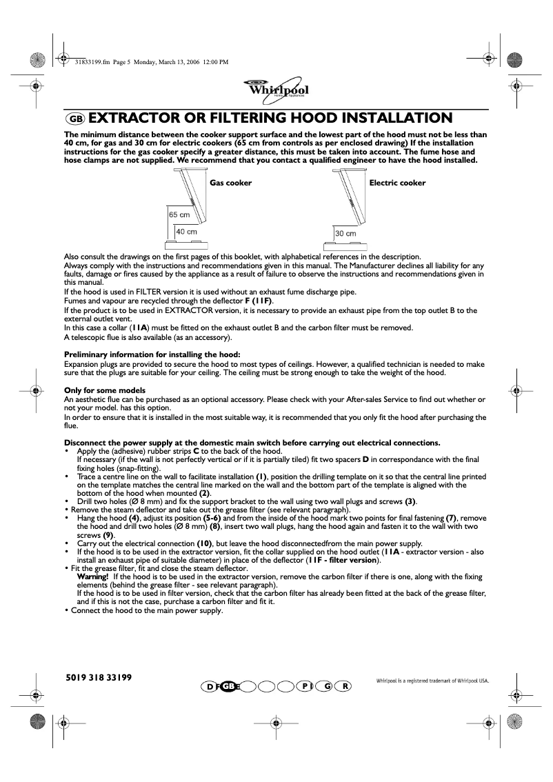 Page 1 de la notice Manuel utilisateur Whirlpool AKR 890