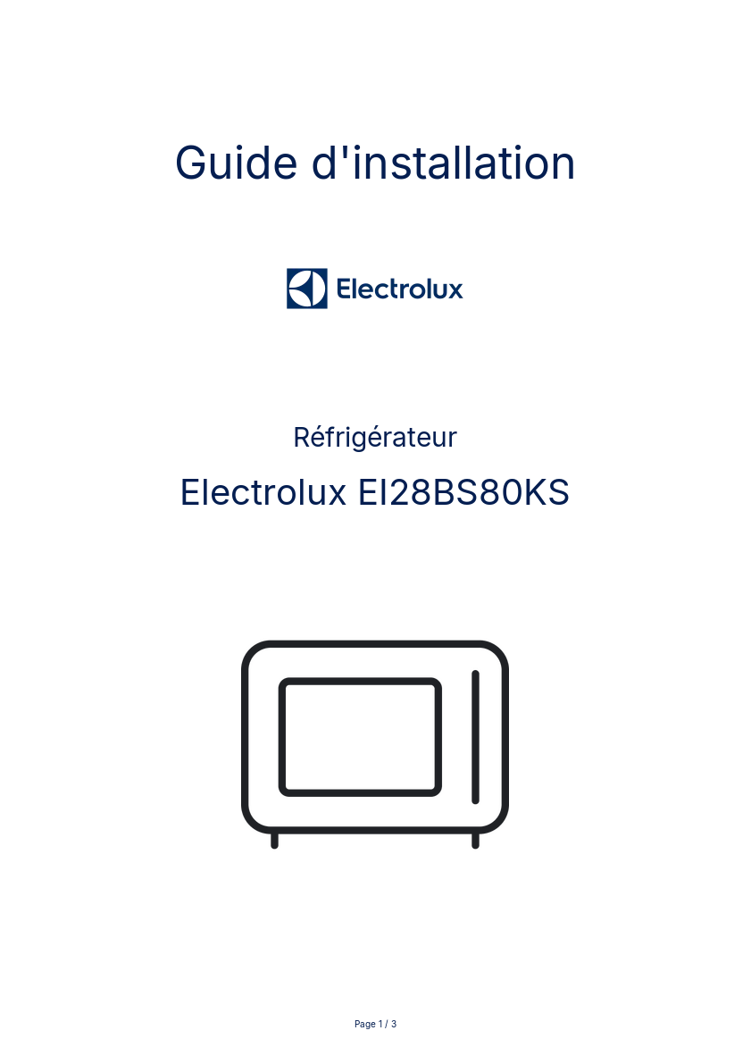 Page n°1 - Guide d'installation Electrolux EI28BS80KS