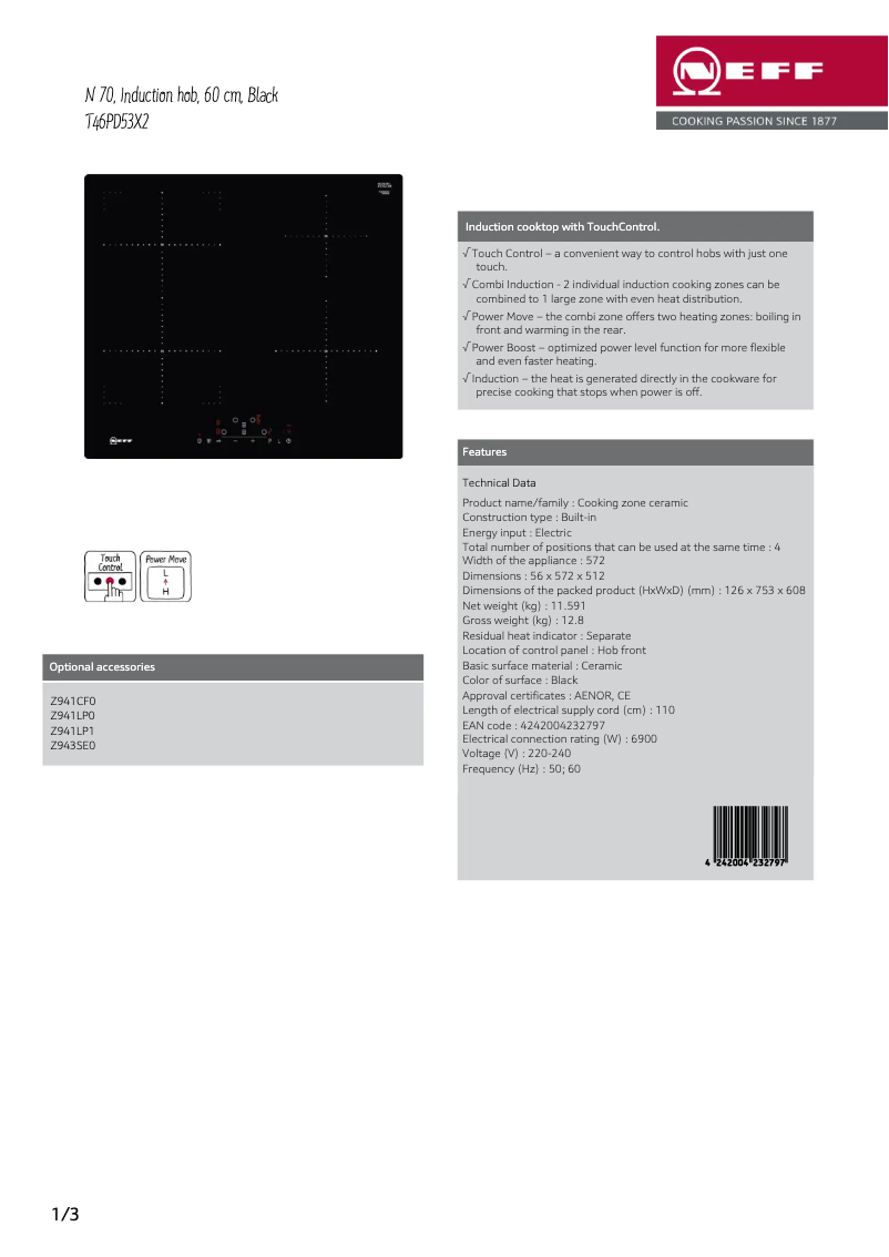 Page n°1 - Fiche technique Neff T46PD53X2