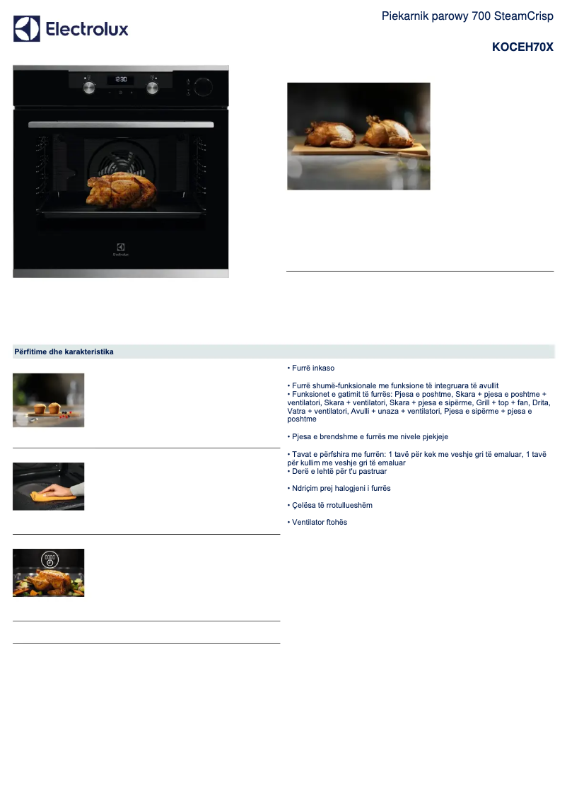 Page 1 de la notice Fiche technique Electrolux KOCEH70X