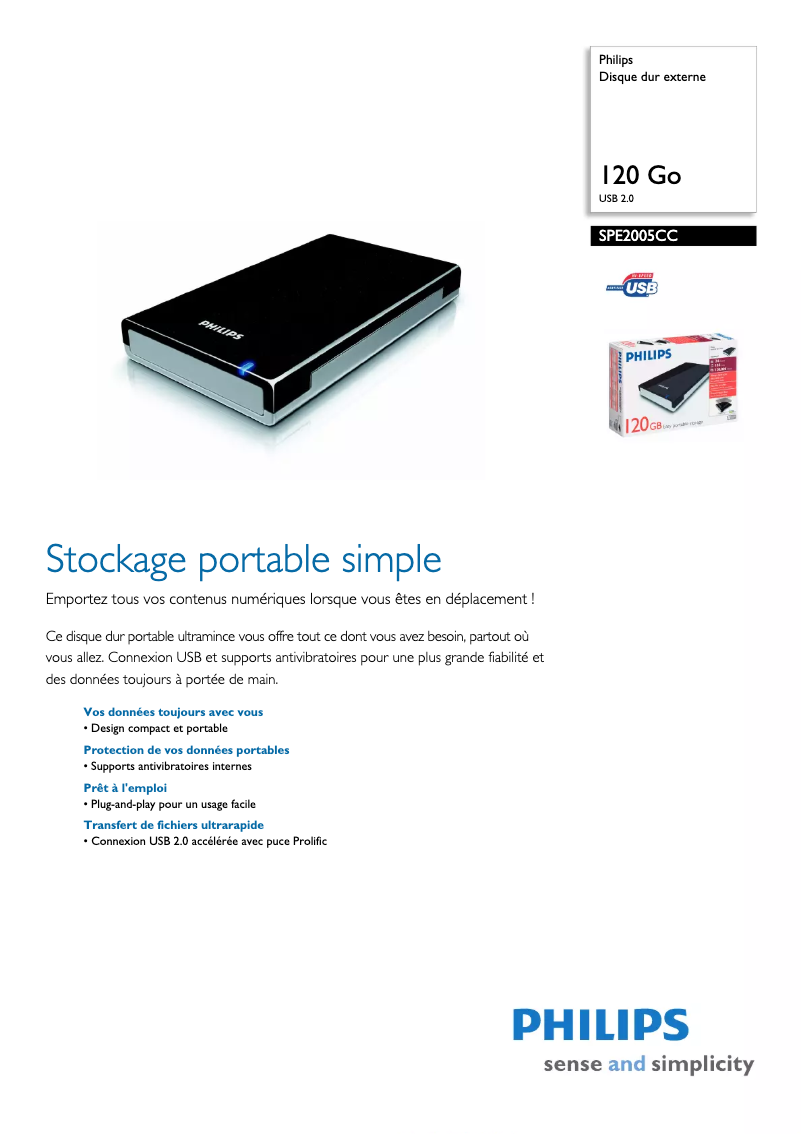 Page n°1 - Fiche technique Philips SPE2005CC