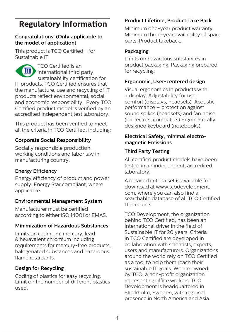 Page n°1 - Manuel utilisateur Philips E Line 278E9QHSB