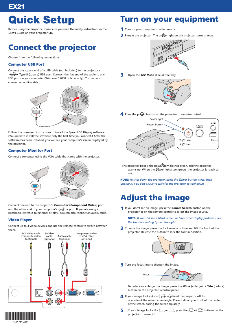 Page 1 de la notice Manuel utilisateur Epson EX21