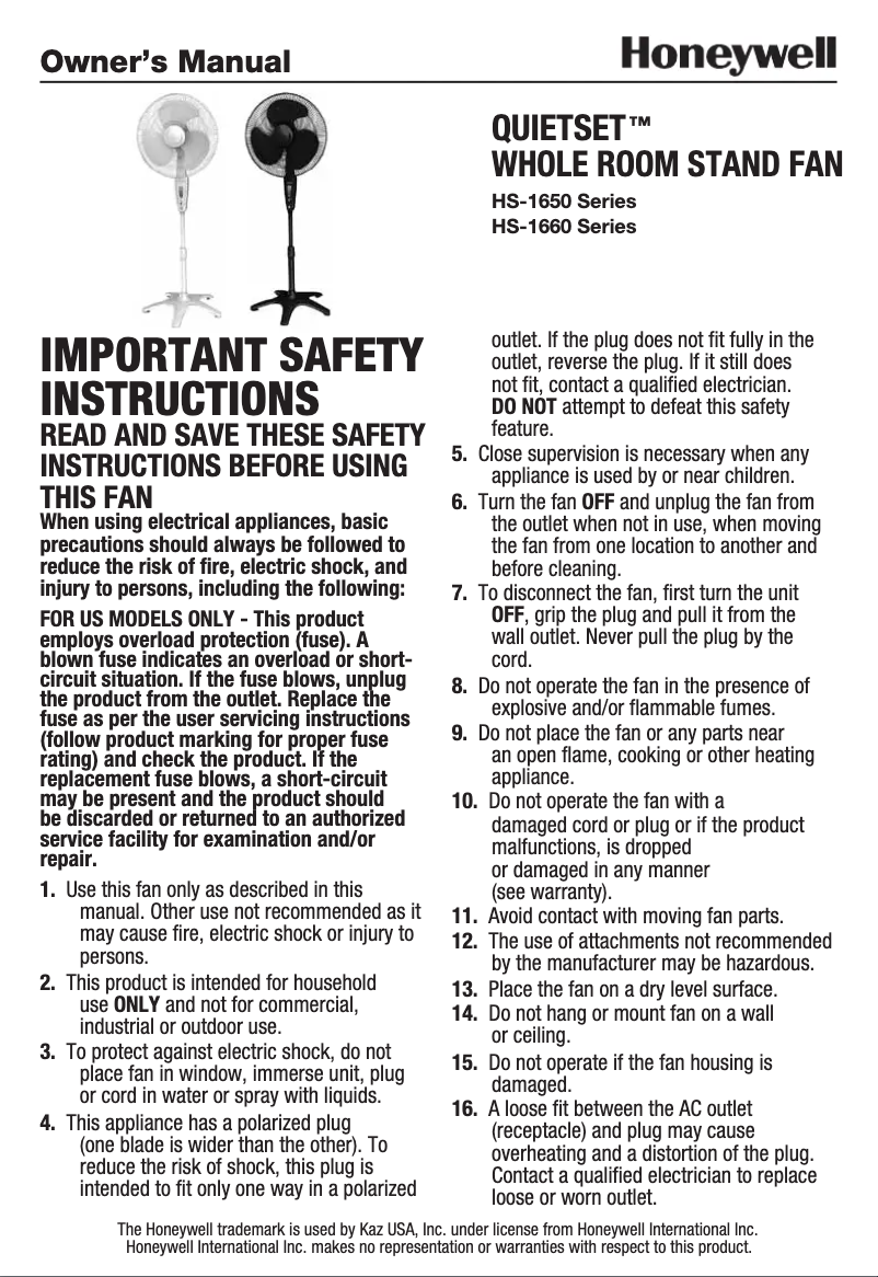 Image de la première page du manuel de l'appareil QuietSet HS-1655