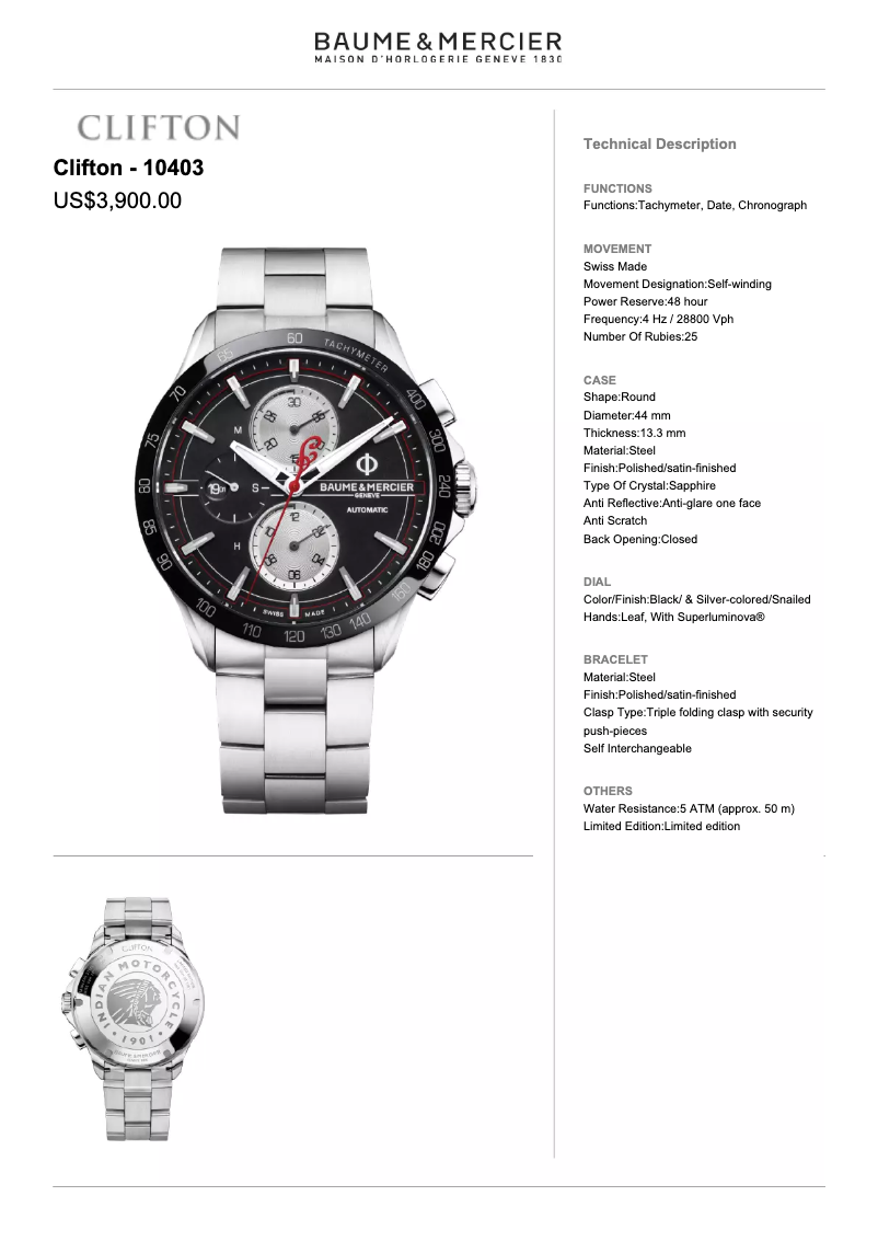 Page n°1 - Manuel utilisateur Baume & Mercier Clifton 10403