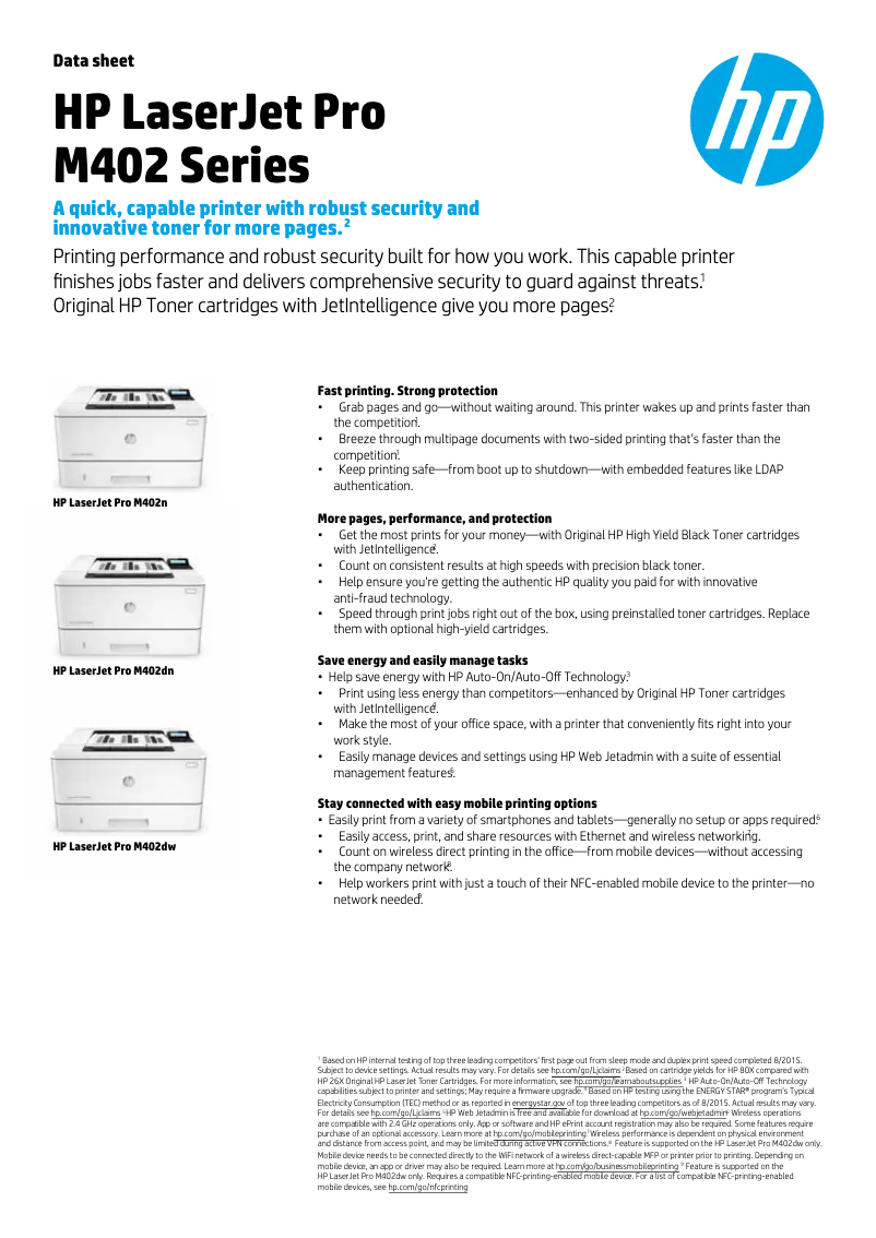 Page 1 de la notice Brochure HP LaserJet Pro M402dw
