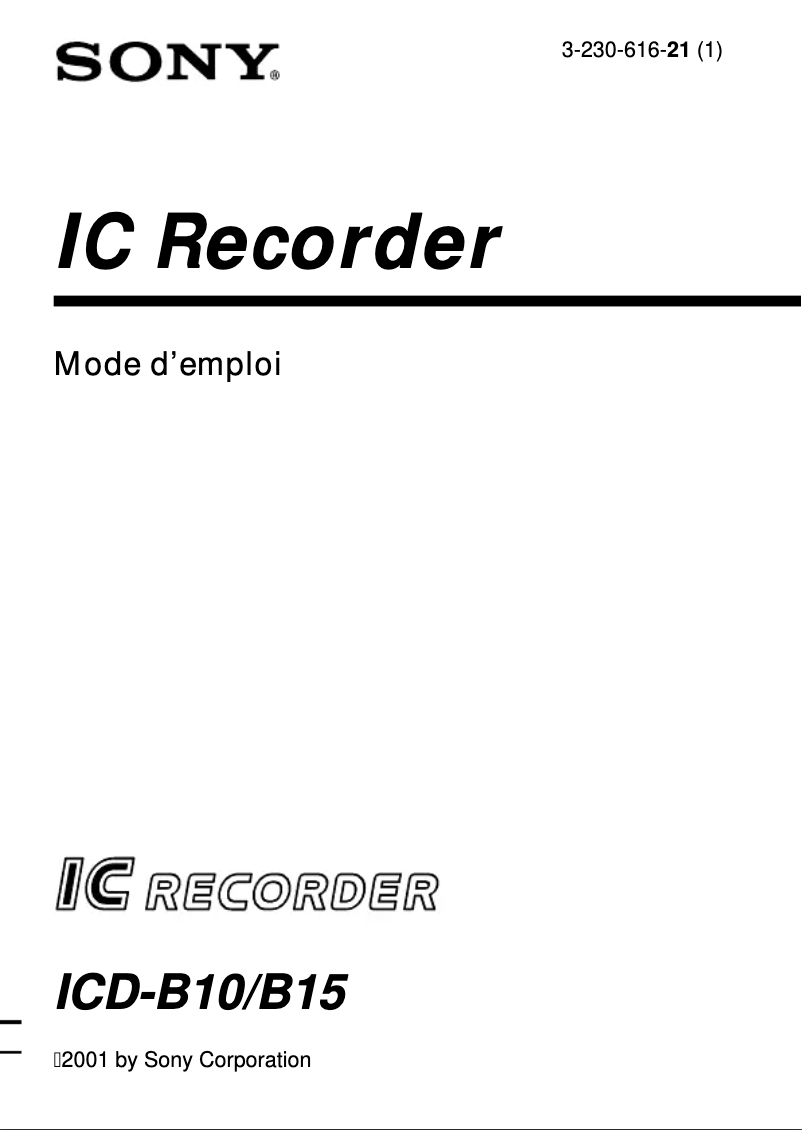 Page 1 de la notice Manuel utilisateur Sony ICD-B10