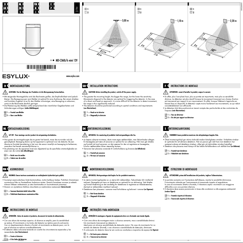 Page 1 de la notice Manuel utilisateur Esylux MD-C360i/6 mini 12V
