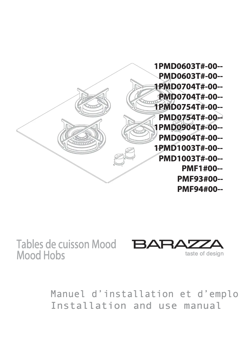 Page n°1 - Manuel utilisateur Barazza 1PMD104