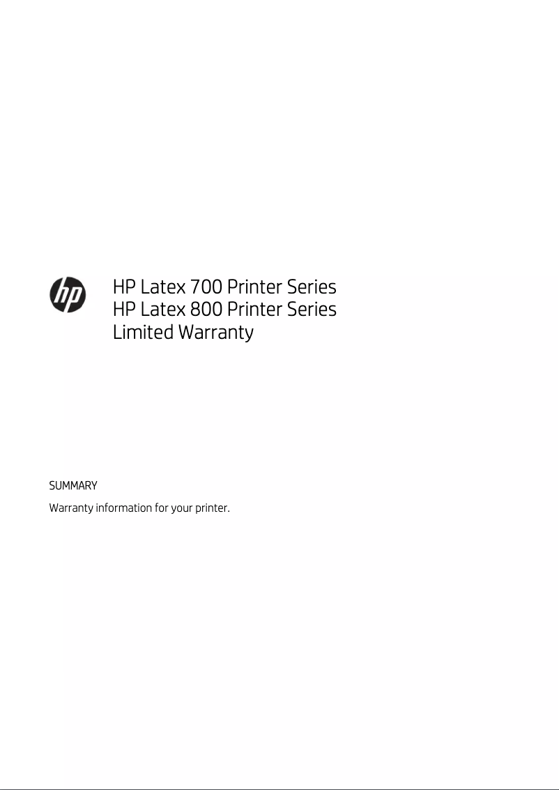 Page n°1 - Informations de garantie HP Latex 800