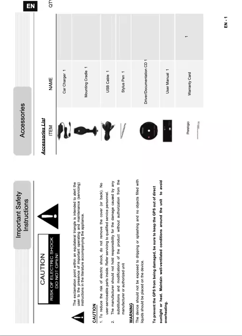 Page n°1 - Manuel utilisateur Prestigio GeoVision 4050 iGo