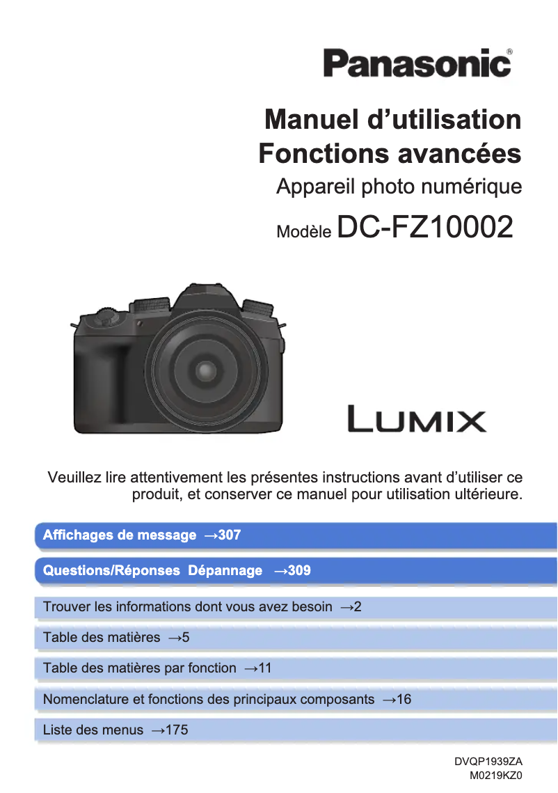 Page 1 de la notice Manuel utilisateur Panasonic Lumix DCF-Z10002