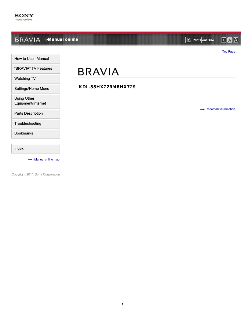 Page 1 de la notice Manuel utilisateur Sony Bravia KDL-55HX729