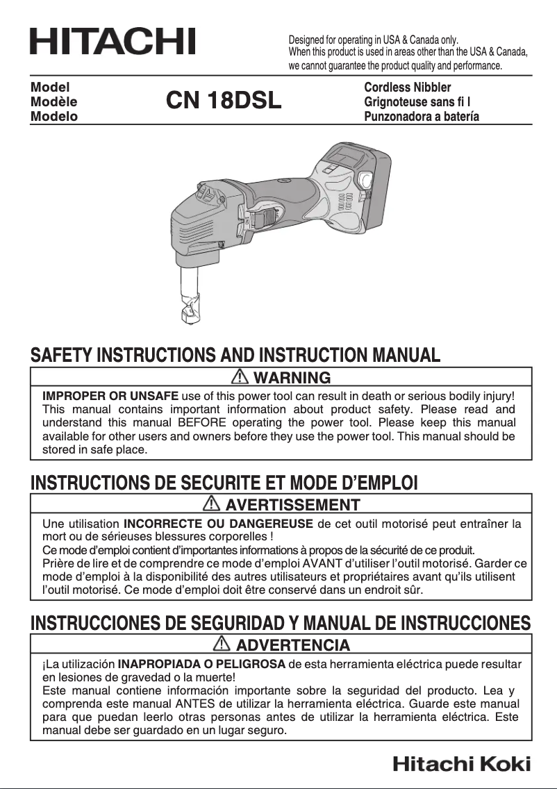 Page 1 de la notice Manuel utilisateur Hitachi CN 18DSL