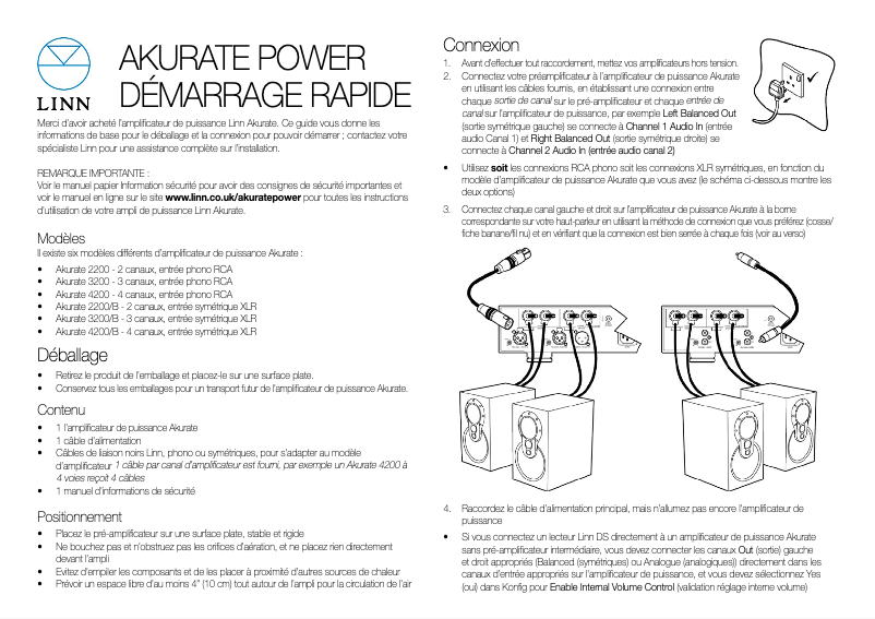 Page 1 de la notice Guide de démarrage rapide Linn Akurate 2200