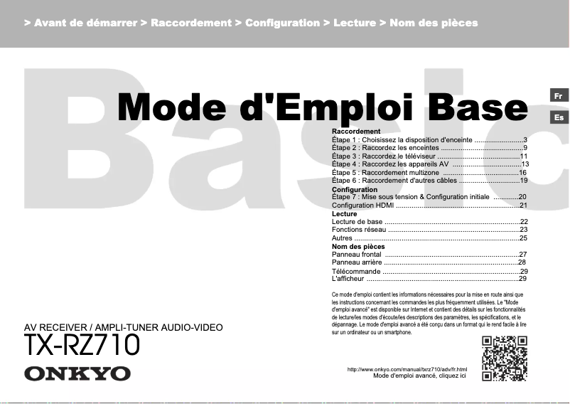 Page 1 de la notice Manuel utilisateur Onkyo TX-RZ710