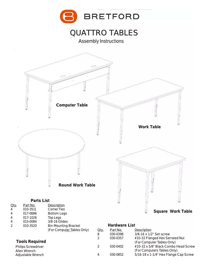 Page n°1 - Manuel utilisateur Bretford Quattro Activity QWT4242-GMQ