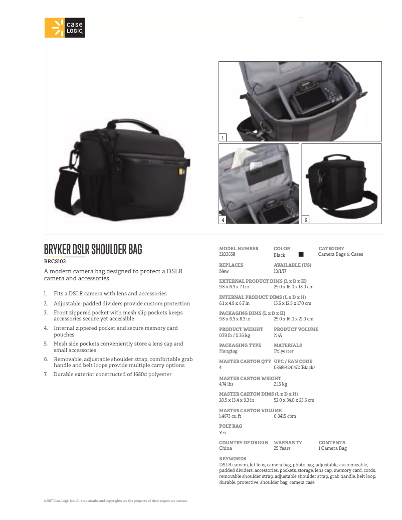 Page 1 de la notice Manuel utilisateur Case Logic Bryker DSLR