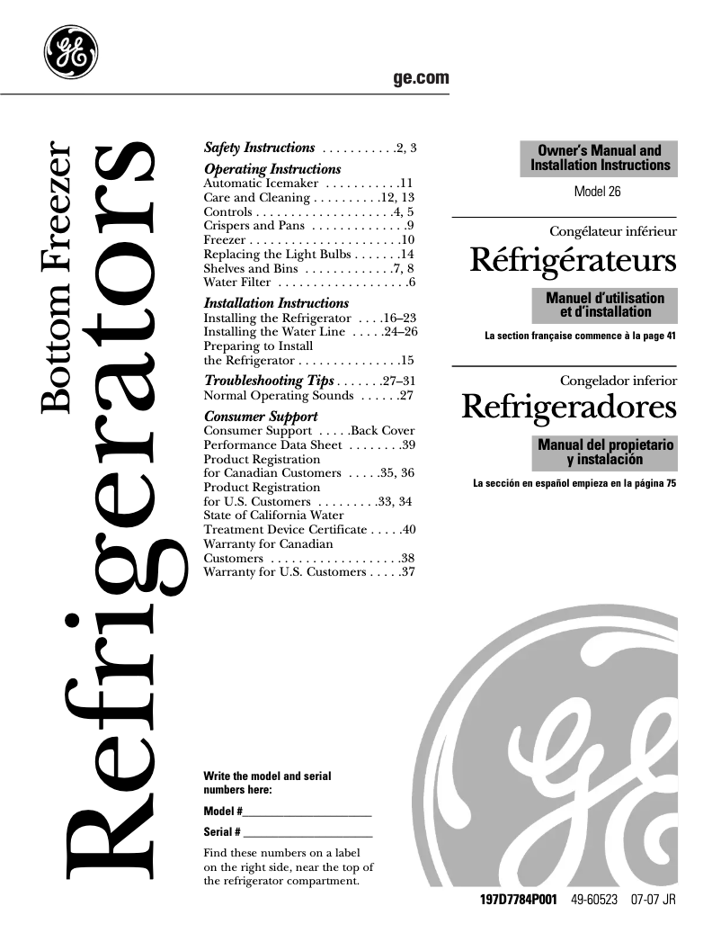 Page 1 de la notice Guide d'installation GE PFSS6PKWSS