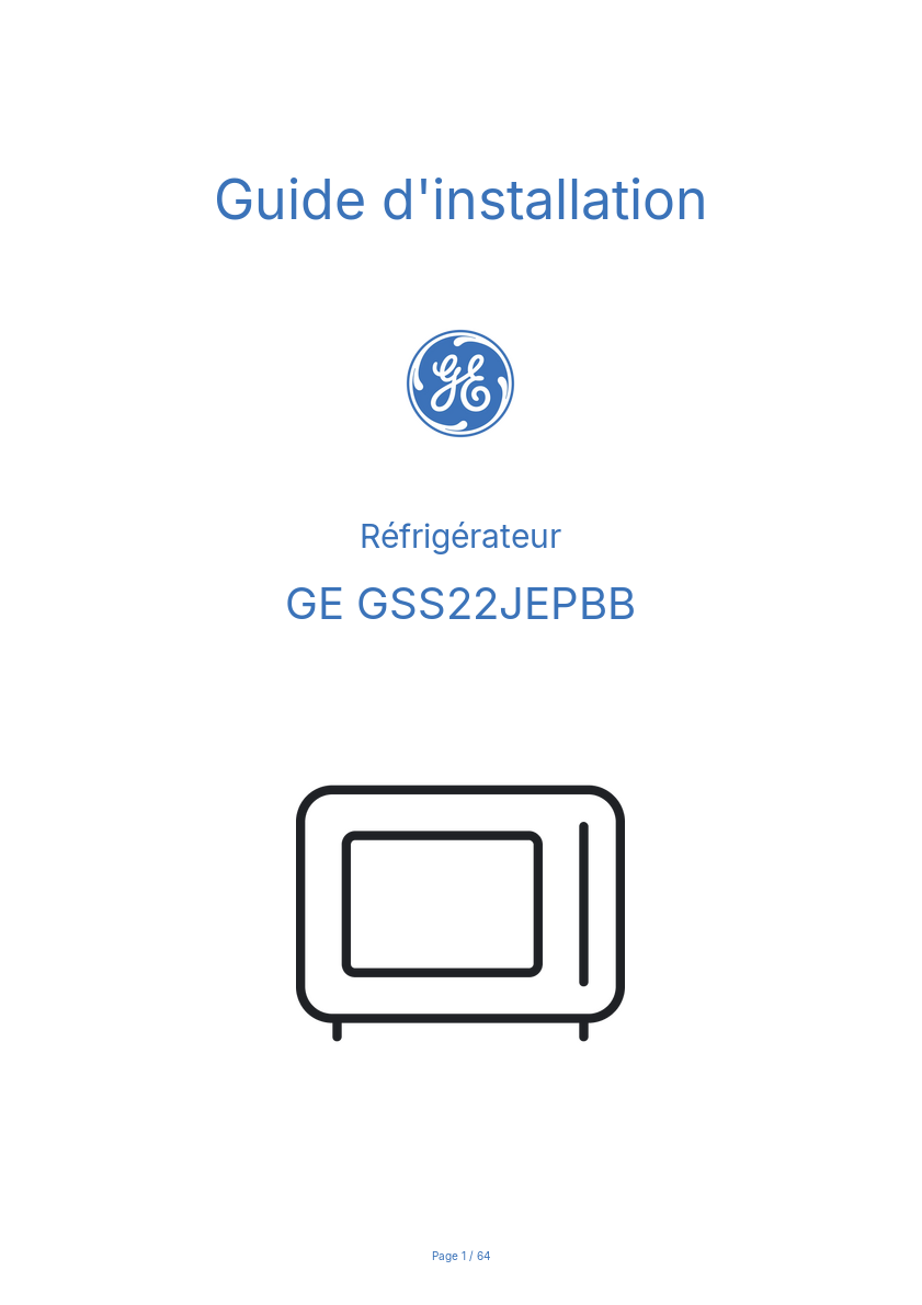Page n°1 - Guide d'installation GE GSS22JEPBB