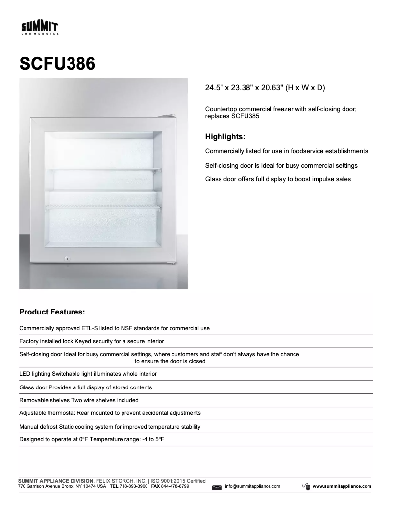 Page 1 de la notice Fiche technique Summit SCFU386