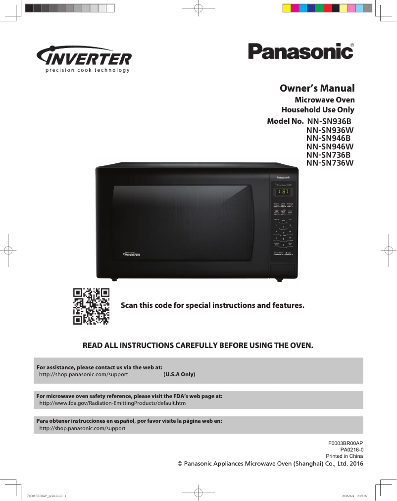 Page 1 de la notice Manuel utilisateur Panasonic NN-SN936B
