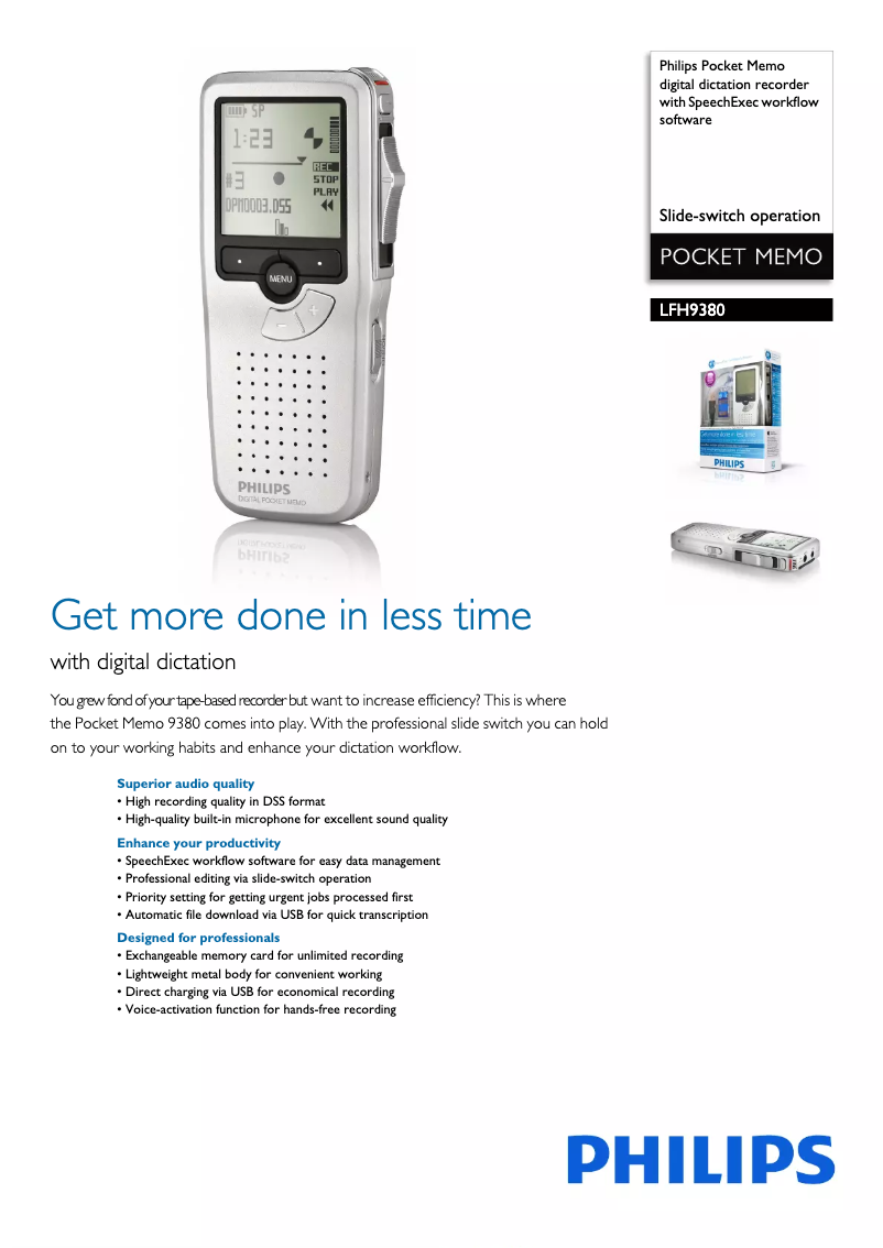 Page n°1 - Brochure Philips Pocket Memo LFH9380
