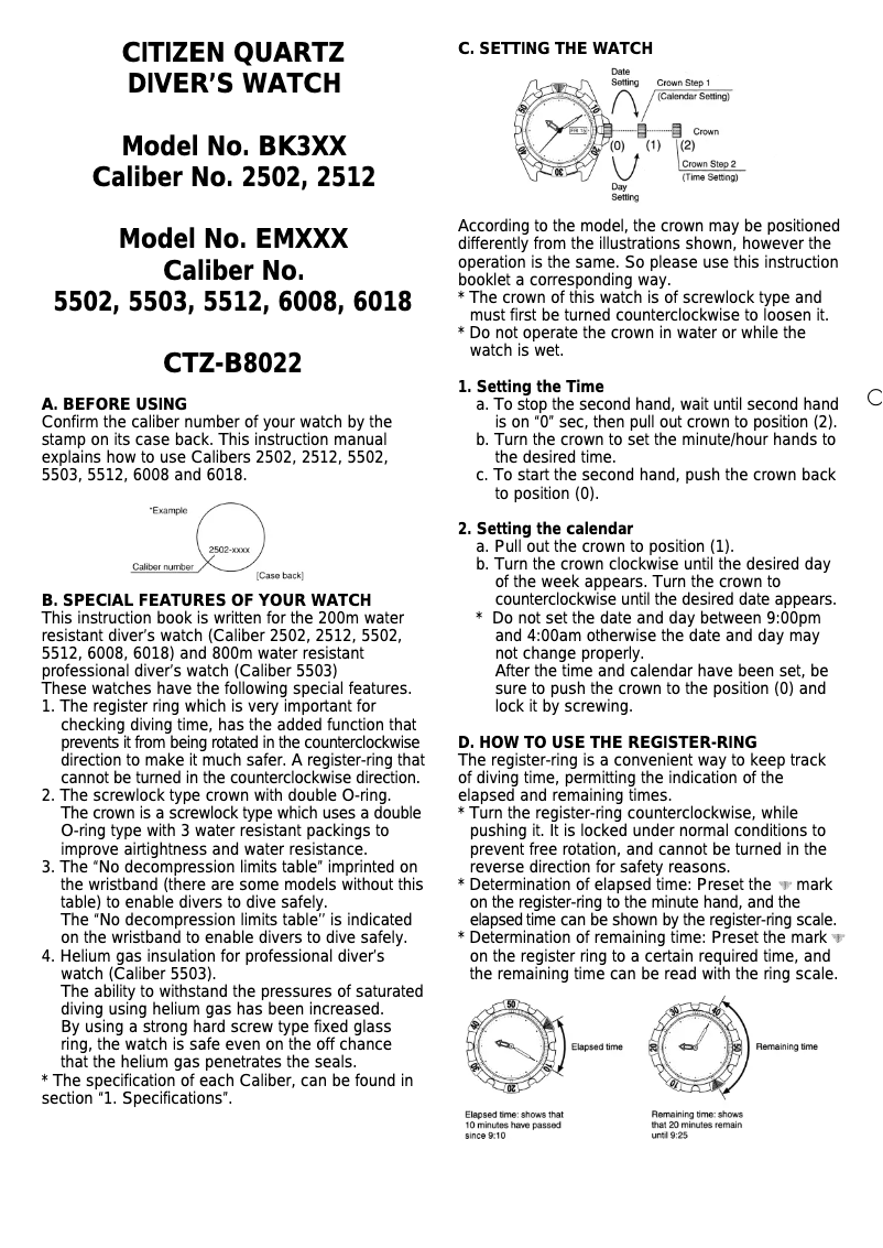 Page 1 de la notice Manuel utilisateur Citizen Cal 2500