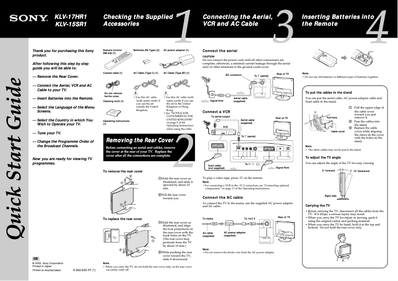 Image de la première page du manuel de l'appareil KLV-17HR1