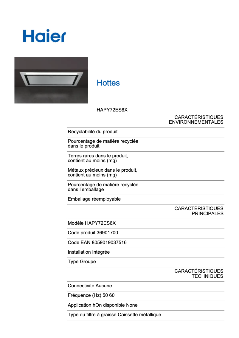 Page 1 de la notice Label énergétique Haier I-Design HAPY72ES6X