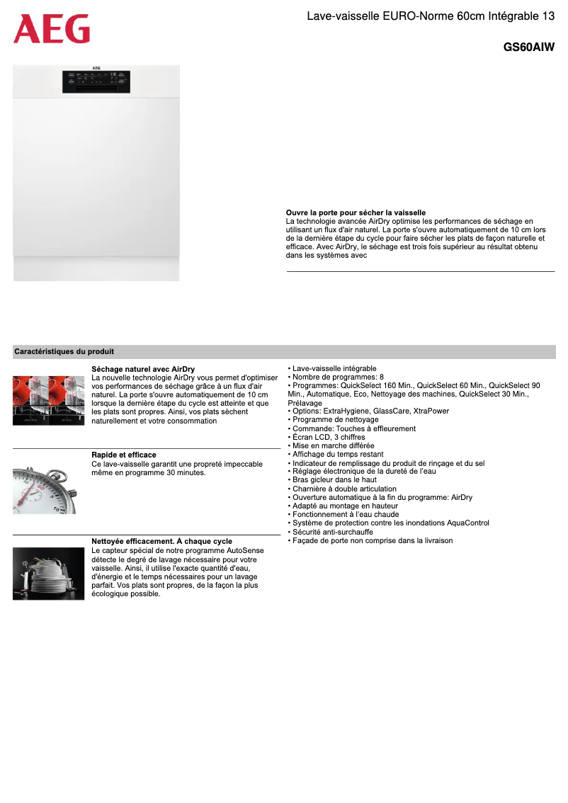 Page n°1 - Fiche technique AEG GS60AIW