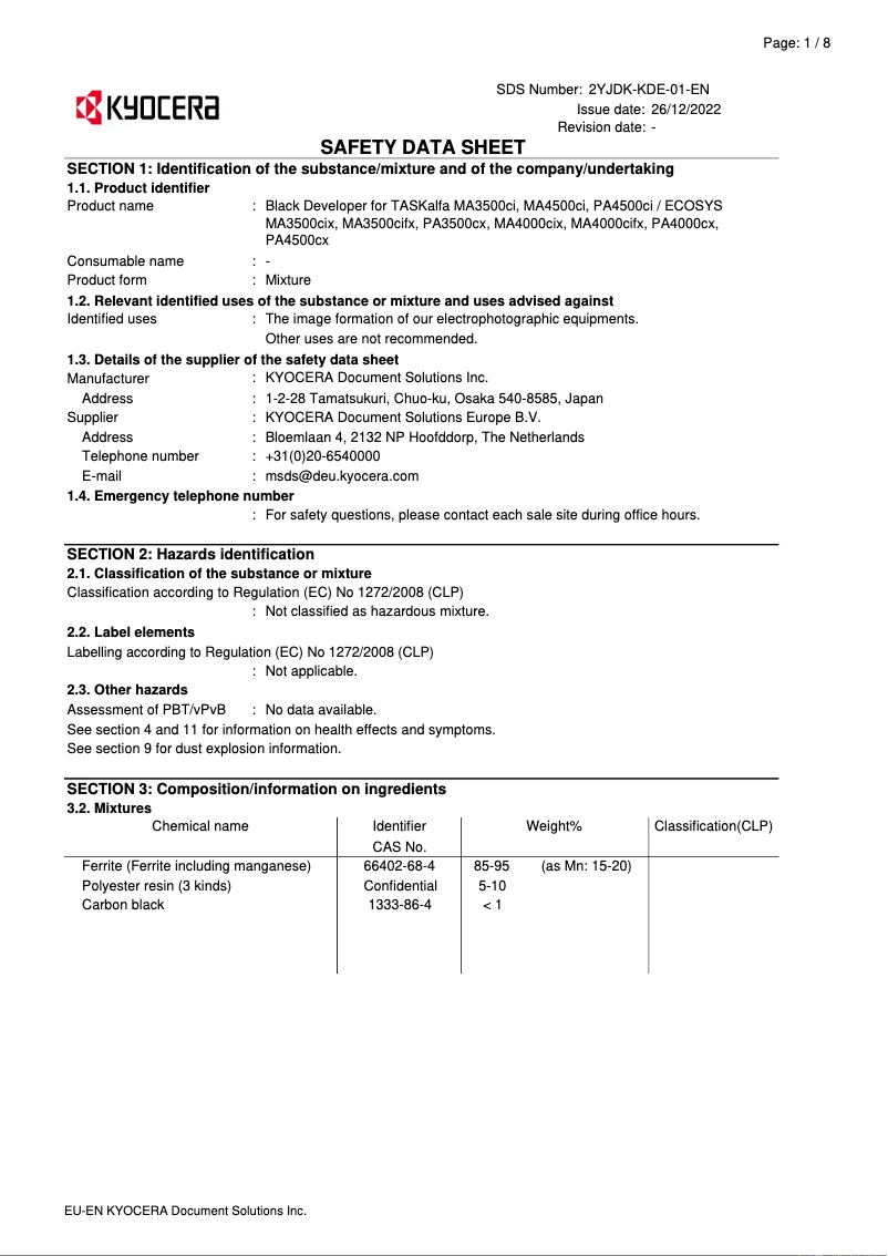 Página 1 del manual Instrucciones de seguridad Kyocera ECOSYS MA4000cix