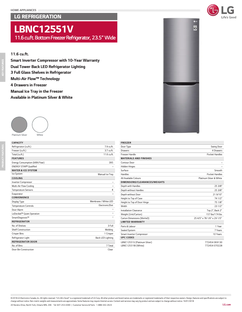 Página 1 del manual Ficha técnica LG LBNC12551V