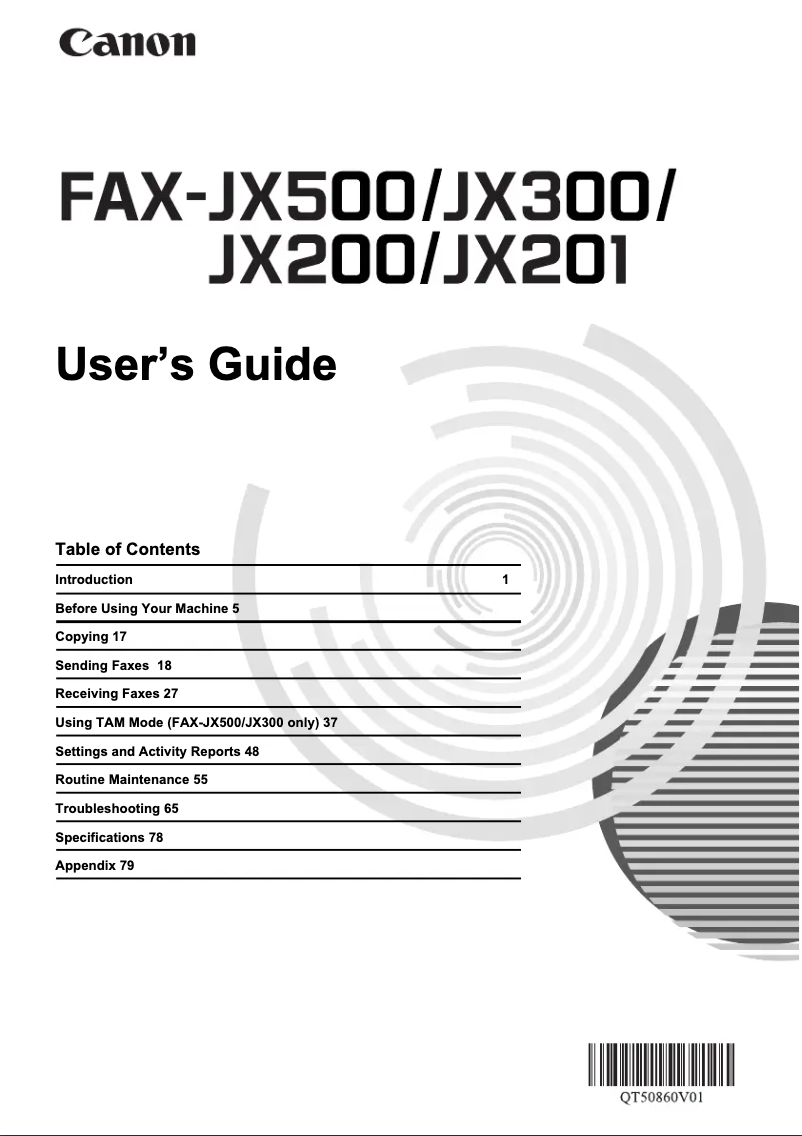 Image de la première page du manuel de l'appareil FAX-JX300