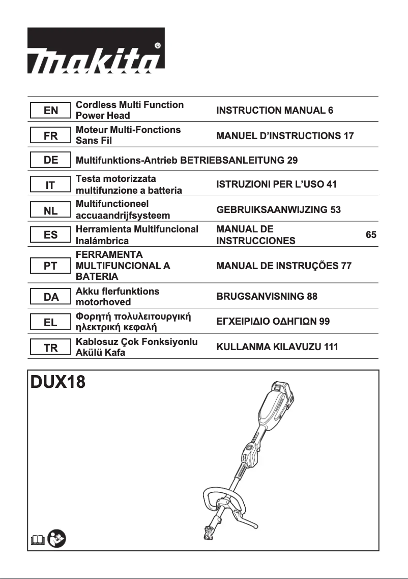 Page 1 de la notice Fiche technique Makita DUX18Z