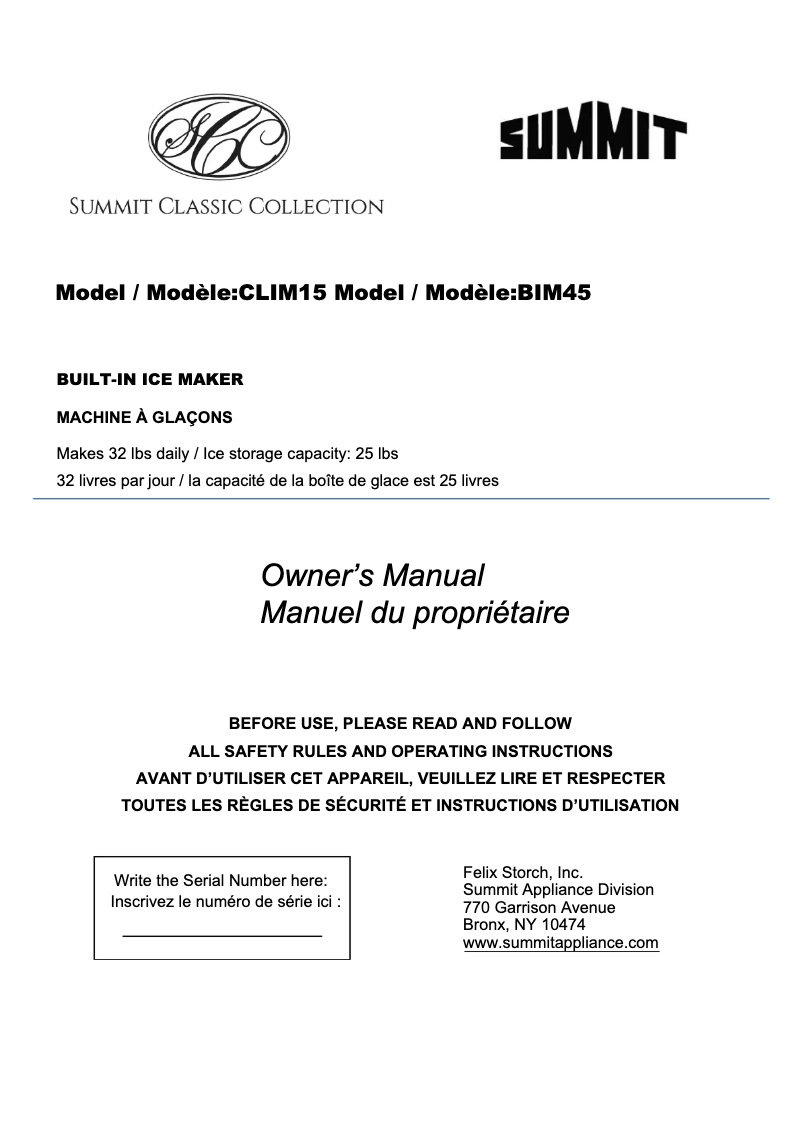 Page 1 de la notice Manuel utilisateur Summit BIM45IF