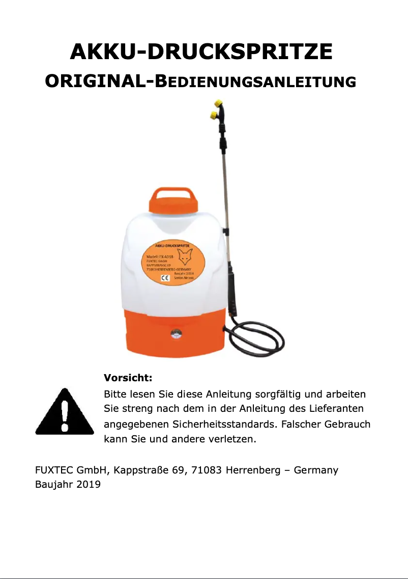 Page 1 de la notice Manuel utilisateur Fuxtec FX-AD18