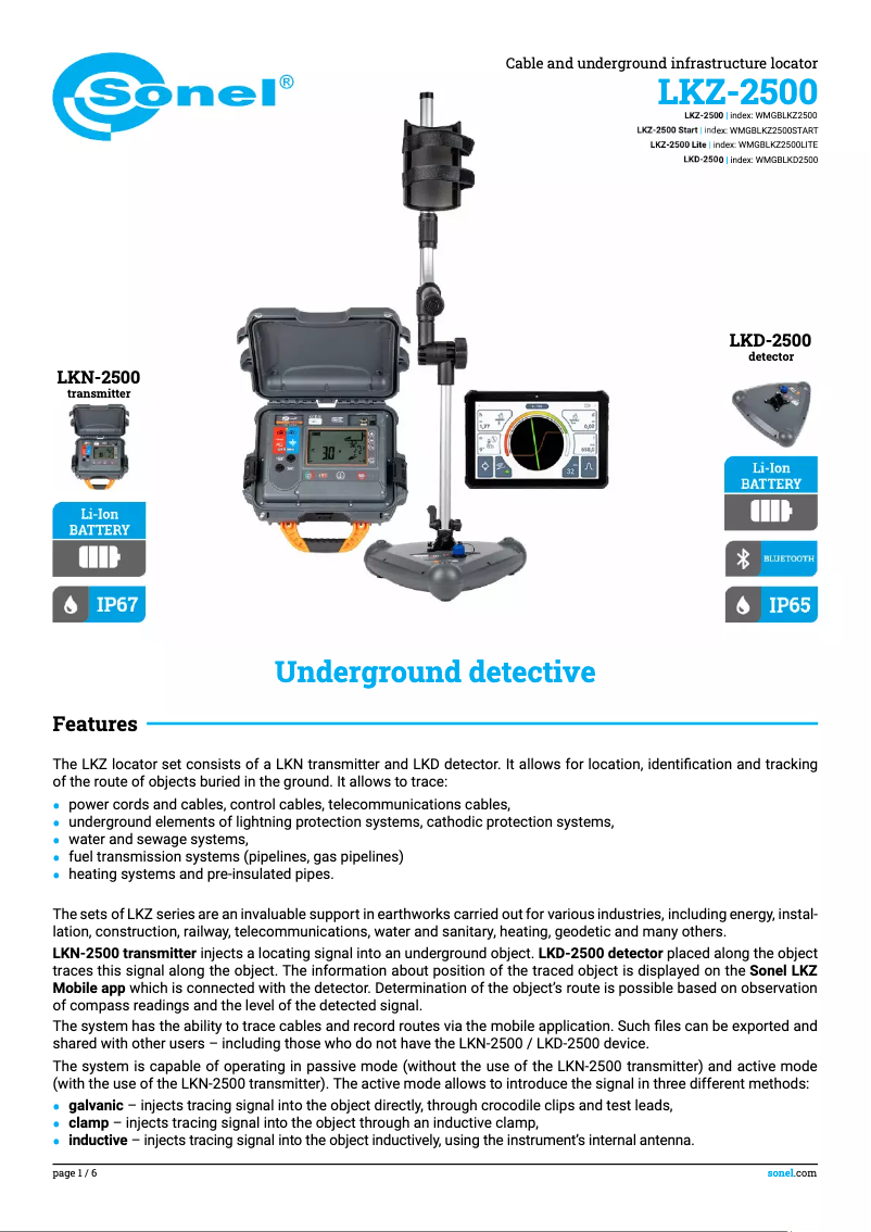 Página 1 del manual Ficha técnica Sonel LKZ-2500 Lite