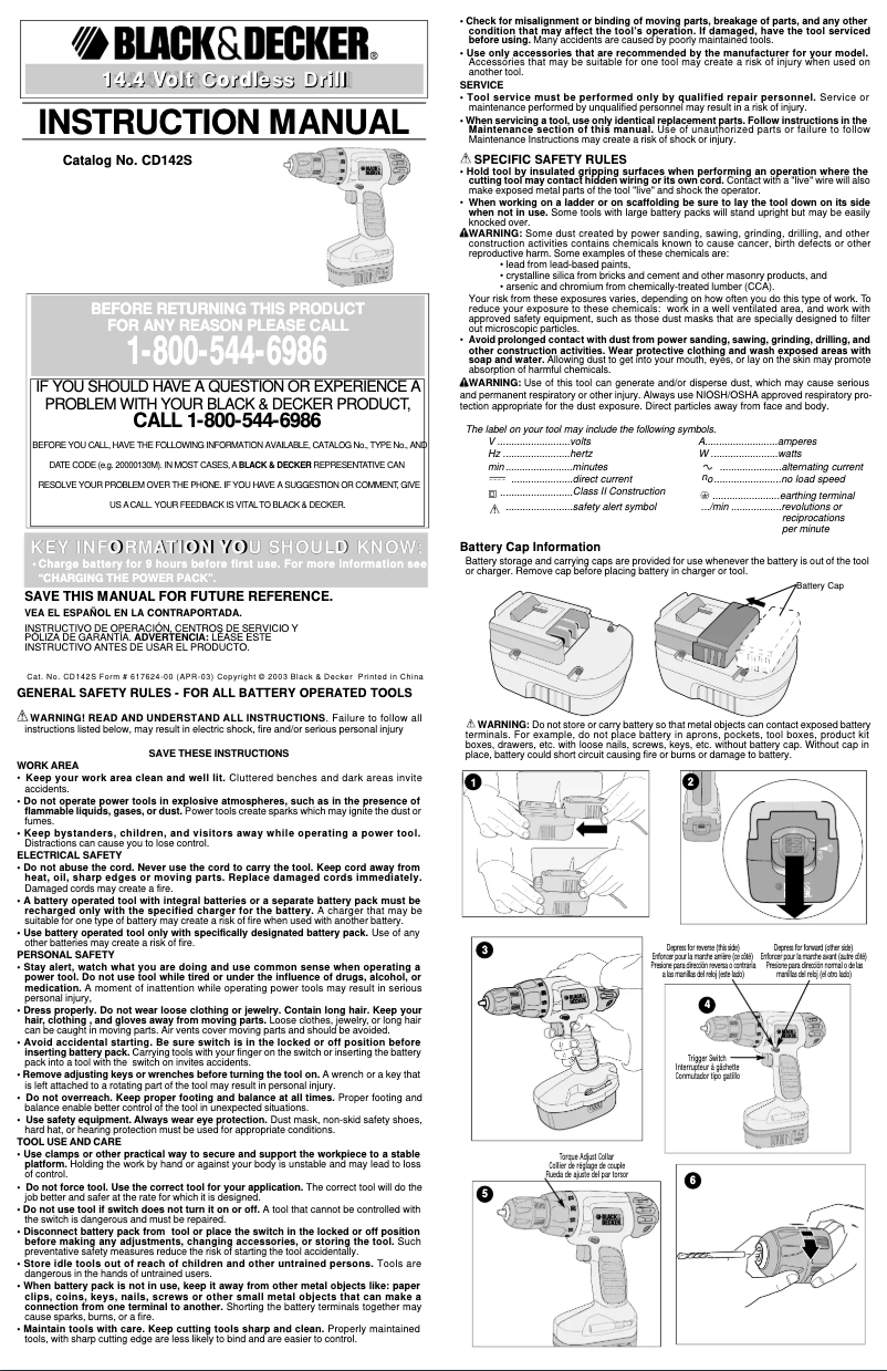 Page n°1 - Manuel utilisateur Black & Decker CD142S