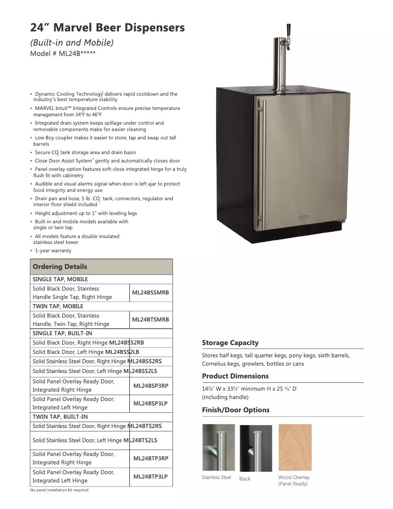 Page 1 de la notice Fiche technique Marvel ML24BSP3LP