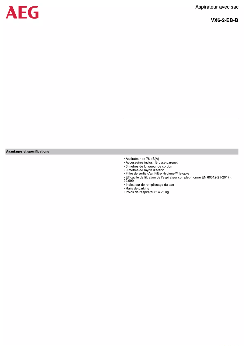 Page n°1 - Manuel utilisateur AEG VX6-2-EB-B