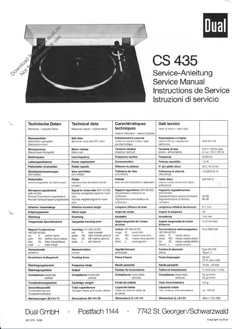 Page 1 de la notice Manuel utilisateur Dual CS 435