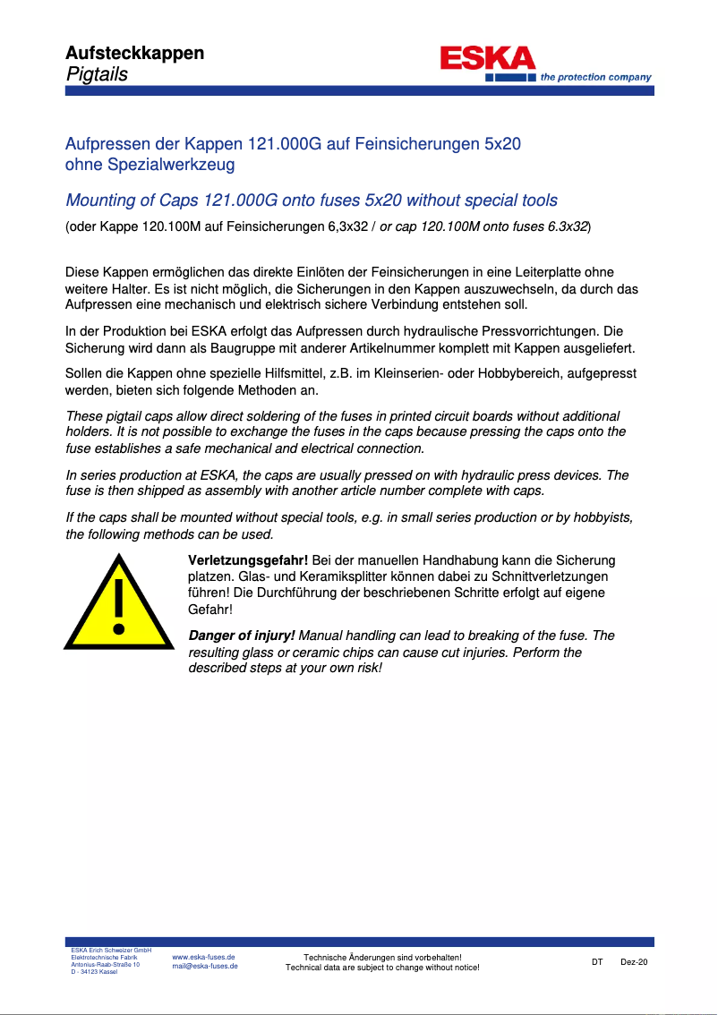 Page n°1 - Manuel utilisateur ESKA 121.000G