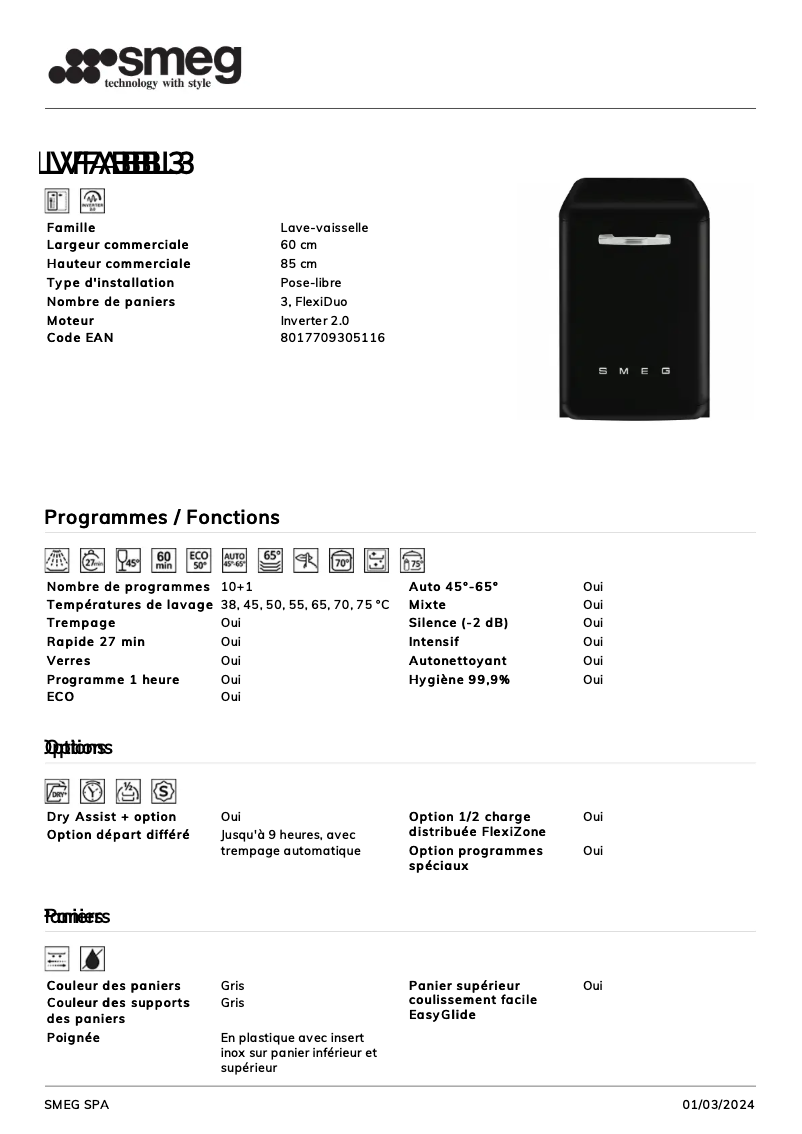 Page n°1 - Fiche technique Smeg LVFABBL3