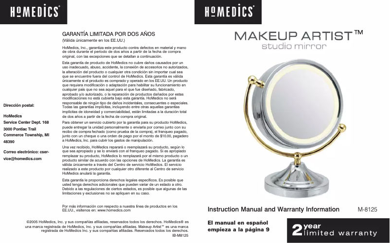 Page 1 de la notice Manuel utilisateur Homedics M-8125